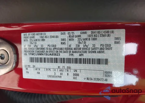 2025 Ford Escape St-Line z USA, uszkodzony, nr VIN 1FMCU9MN1SUA85823